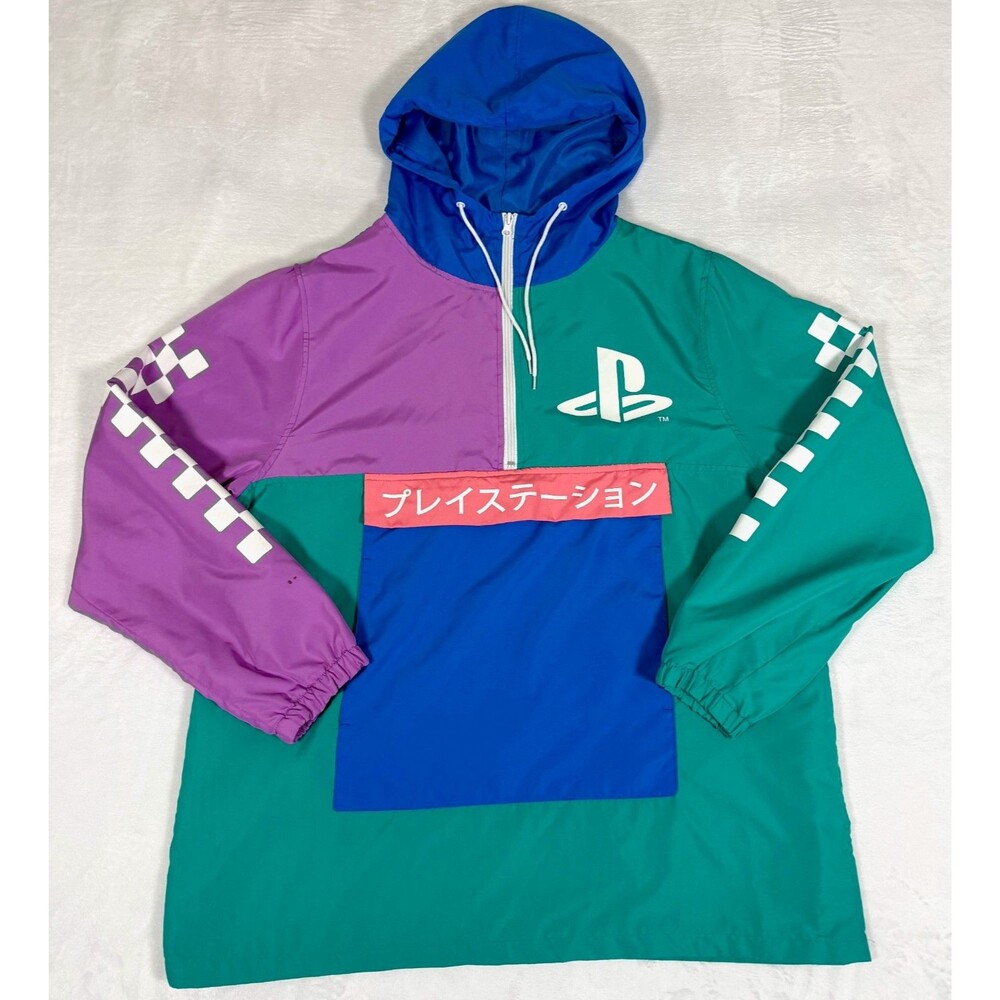 Sony PlayStation Bioworld Windbreaker Hoodie Mens L Pastel Colorblock Retro